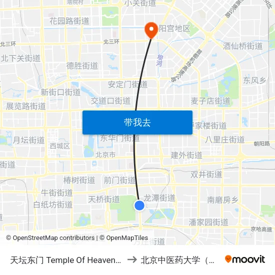 天坛东门 Temple Of Heaven East Gate to 北京中医药大学（校本部） map