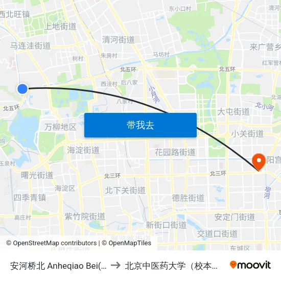 安河桥北 Anheqiao Bei(N) to 北京中医药大学（校本部） map