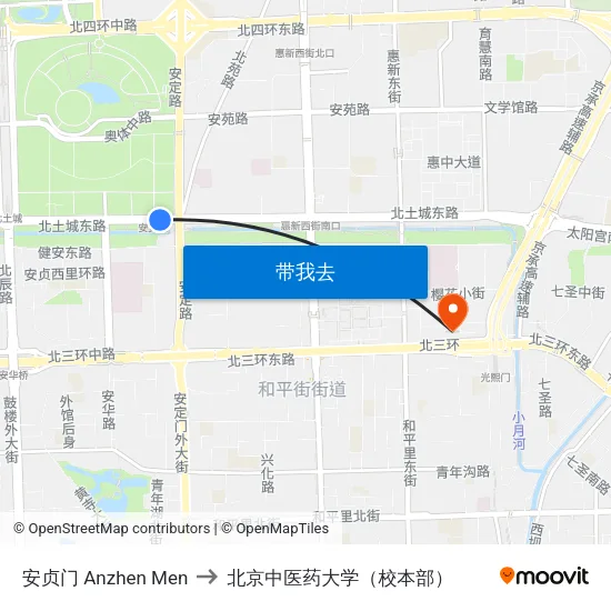 安贞门 Anzhen Men to 北京中医药大学（校本部） map
