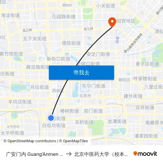 广安门内 Guang'Anmen Nei to 北京中医药大学（校本部） map