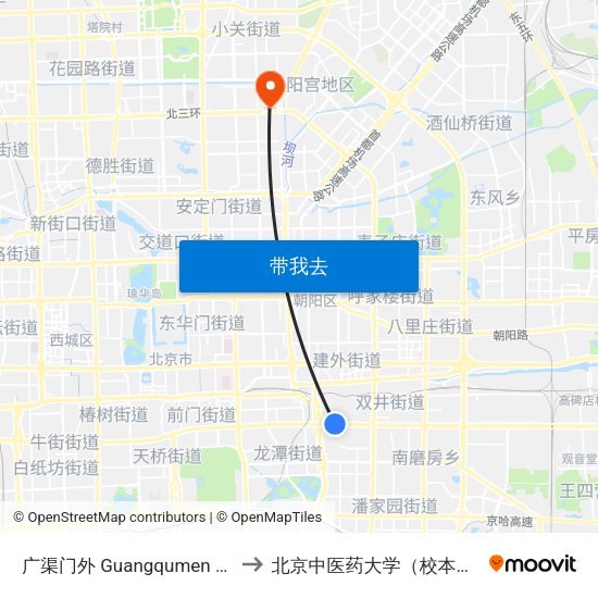 广渠门外 Guangqumen Wai to 北京中医药大学（校本部） map