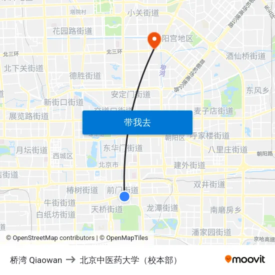 桥湾 Qiaowan to 北京中医药大学（校本部） map