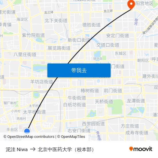 泥洼 Niwa to 北京中医药大学（校本部） map
