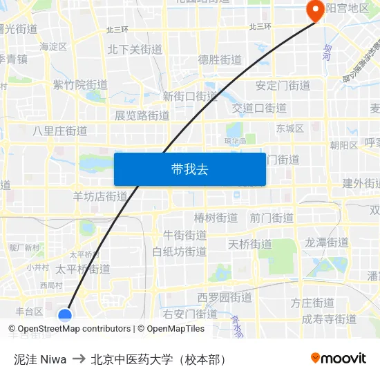 泥洼 Niwa to 北京中医药大学（校本部） map