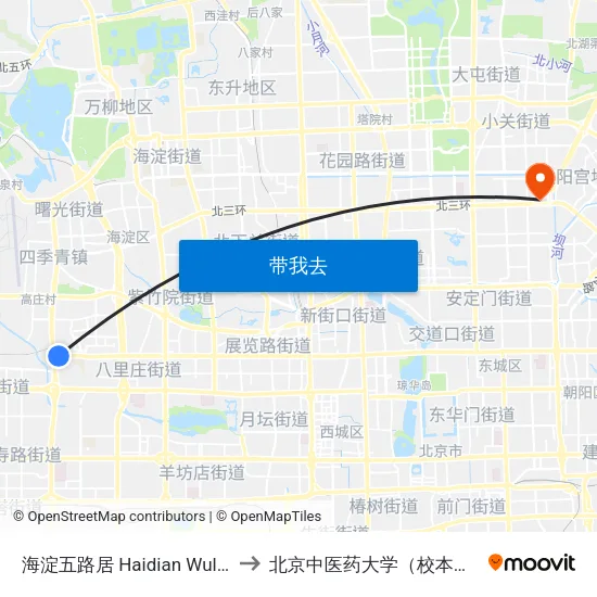 海淀五路居 Haidian Wuluju to 北京中医药大学（校本部） map