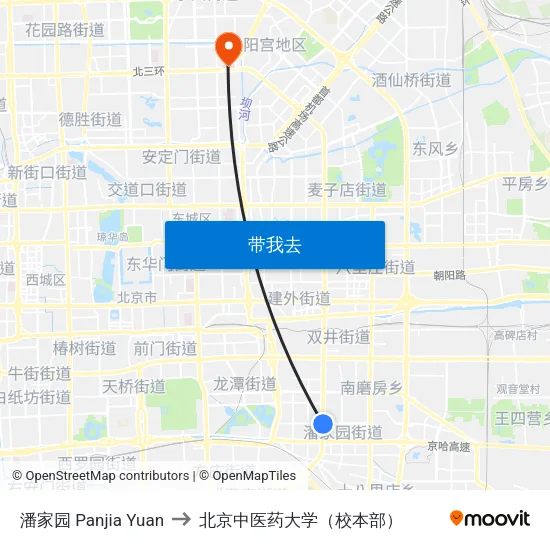 潘家园 Panjia Yuan to 北京中医药大学（校本部） map
