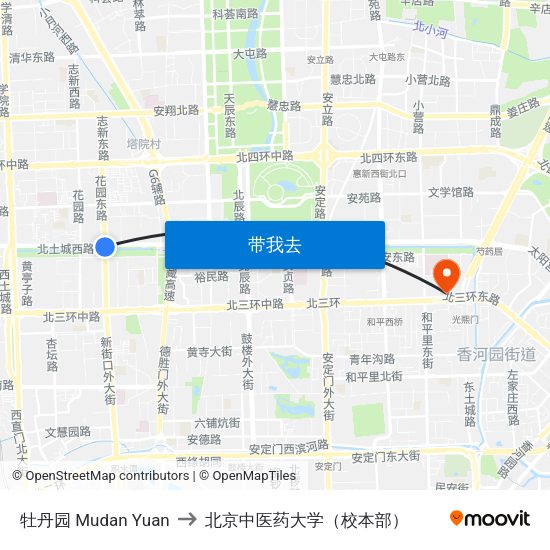 牡丹园 Mudan Yuan to 北京中医药大学（校本部） map