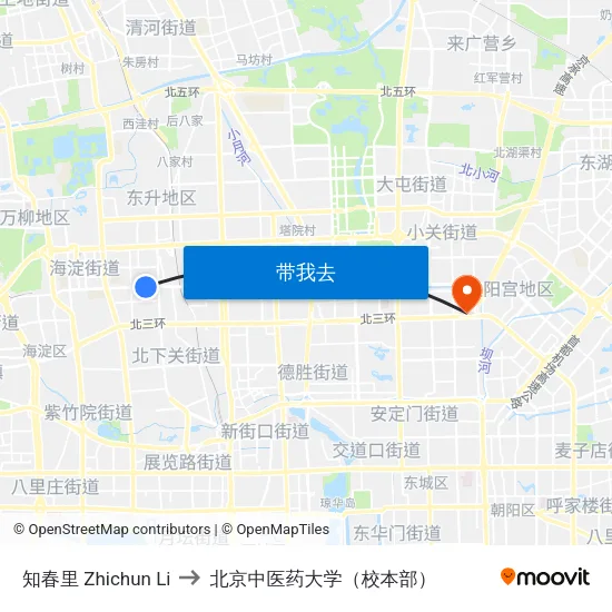 知春里 Zhichun Li to 北京中医药大学（校本部） map