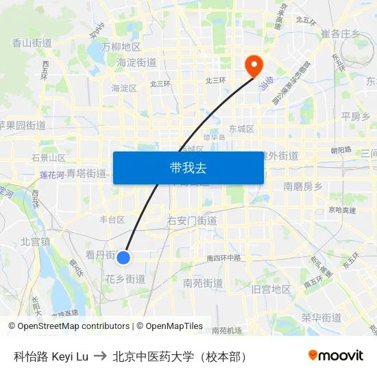 科怡路 Keyi Lu to 北京中医药大学（校本部） map