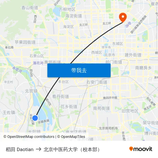 稻田 Daotian to 北京中医药大学（校本部） map