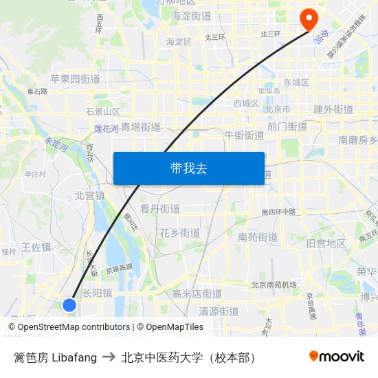 篱笆房 Libafang to 北京中医药大学（校本部） map