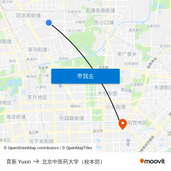 育新 Yuxin to 北京中医药大学（校本部） map