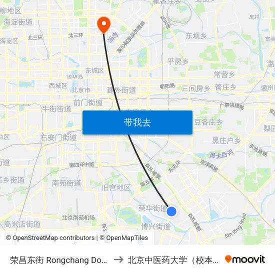荣昌东街 Rongchang Dongjie to 北京中医药大学（校本部） map