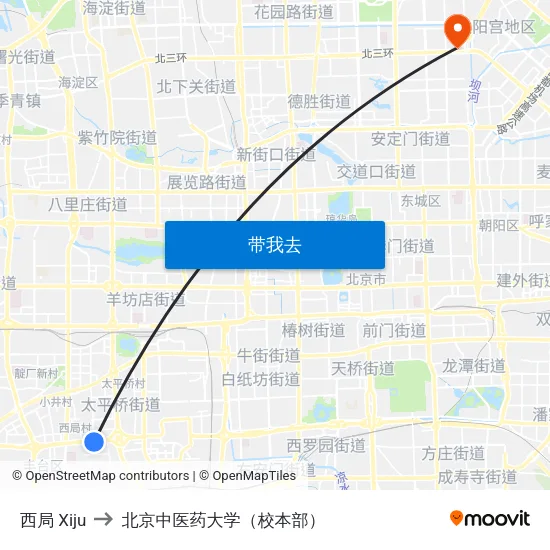 西局 Xiju to 北京中医药大学（校本部） map