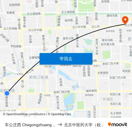车公庄西 Chegongzhuang XI (W) to 北京中医药大学（校本部） map