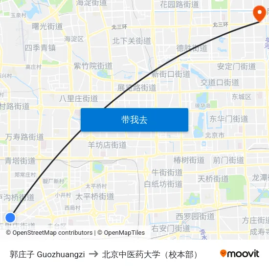 郭庄子 Guozhuangzi to 北京中医药大学（校本部） map