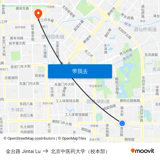 金台路 Jintai Lu to 北京中医药大学（校本部） map