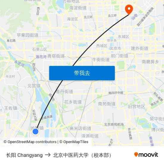 长阳 Changyang to 北京中医药大学（校本部） map