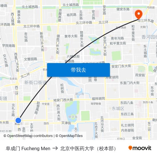 阜成门 Fucheng Men to 北京中医药大学（校本部） map