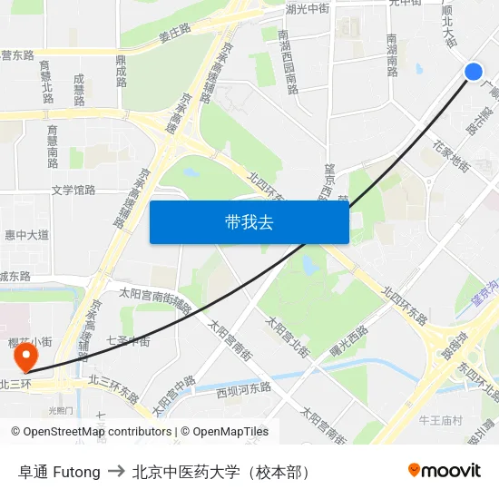 阜通 Futong to 北京中医药大学（校本部） map