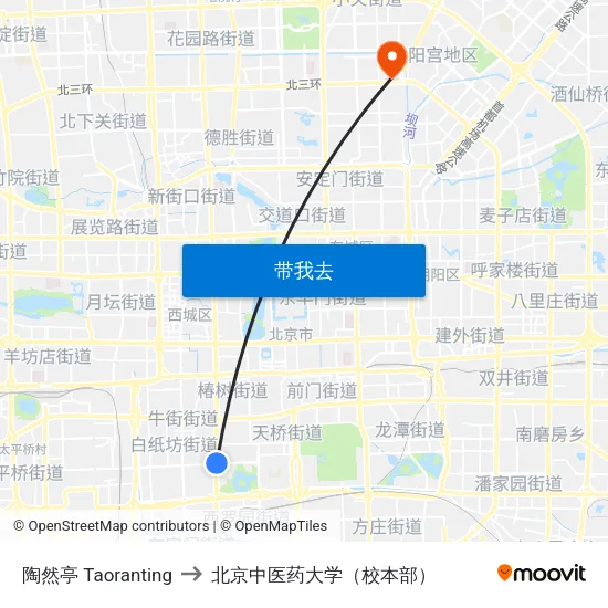 陶然亭 Taoranting to 北京中医药大学（校本部） map
