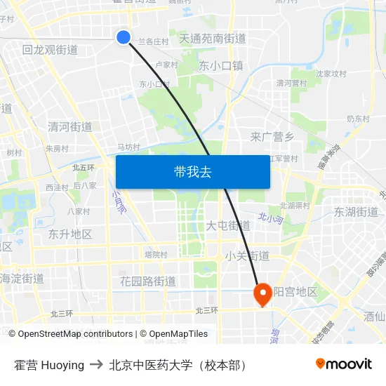 霍营 Huoying to 北京中医药大学（校本部） map
