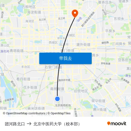 团河路北口 to 北京中医药大学（校本部） map