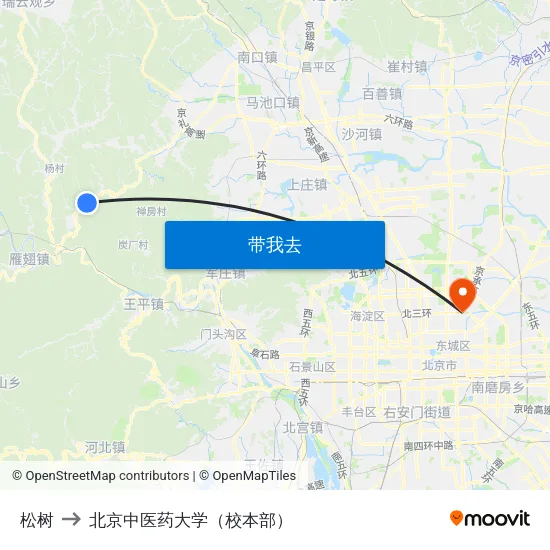 松树 to 北京中医药大学（校本部） map