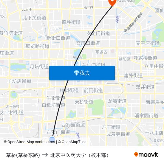 草桥(草桥东路) to 北京中医药大学（校本部） map
