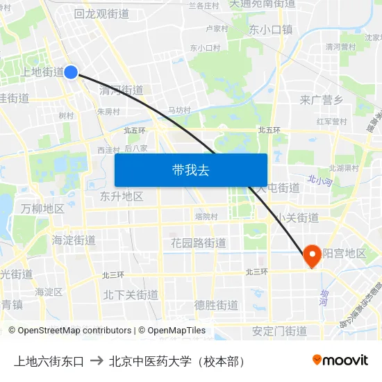 上地六街东口 to 北京中医药大学（校本部） map