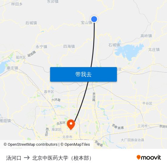 汤河口 to 北京中医药大学（校本部） map