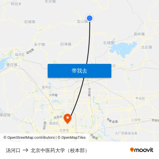 汤河口 to 北京中医药大学（校本部） map