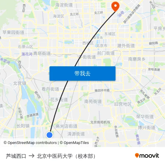 芦城西口 to 北京中医药大学（校本部） map