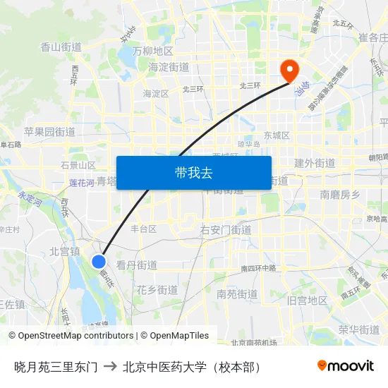 晓月苑三里东门 to 北京中医药大学（校本部） map