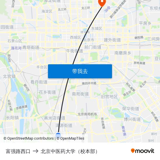 富强路西口 to 北京中医药大学（校本部） map