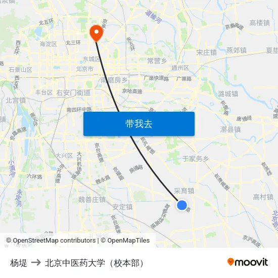 杨堤 to 北京中医药大学（校本部） map