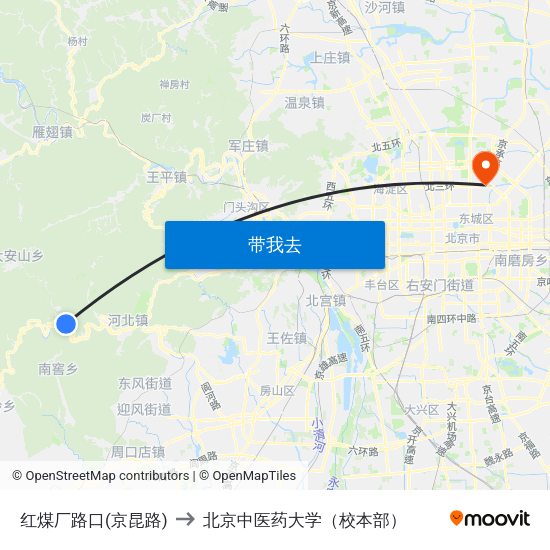 红煤厂路口(京昆路) to 北京中医药大学（校本部） map