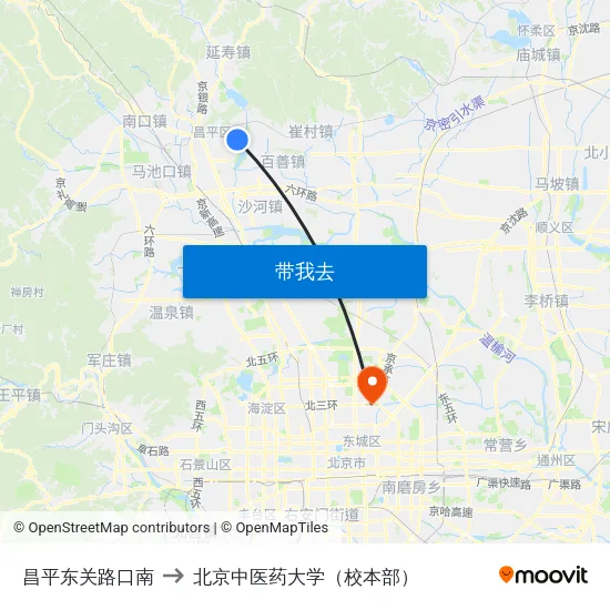 昌平东关路口南 to 北京中医药大学（校本部） map