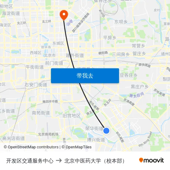 开发区交通服务中心 to 北京中医药大学（校本部） map