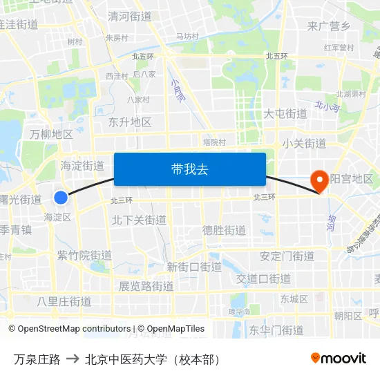 万泉庄路 to 北京中医药大学（校本部） map