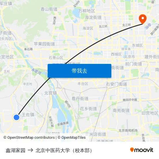 鑫湖家园 to 北京中医药大学（校本部） map