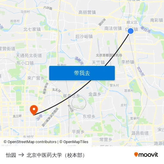 怡园 to 北京中医药大学（校本部） map