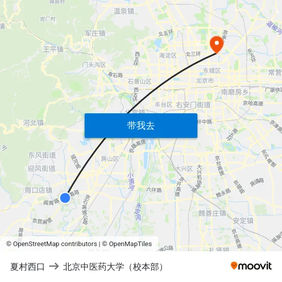 夏村西口 to 北京中医药大学（校本部） map