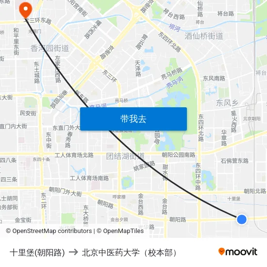 十里堡(朝阳路) to 北京中医药大学（校本部） map