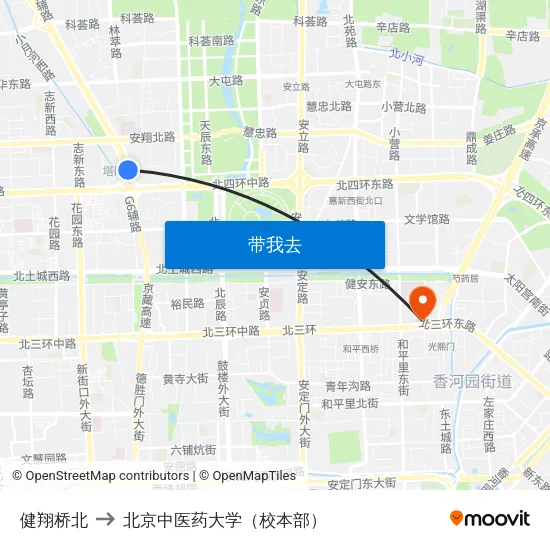 健翔桥北 to 北京中医药大学（校本部） map