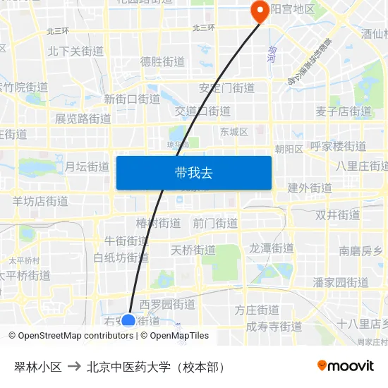 翠林小区 to 北京中医药大学（校本部） map
