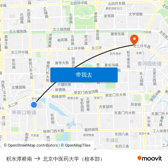 积水潭桥南 to 北京中医药大学（校本部） map
