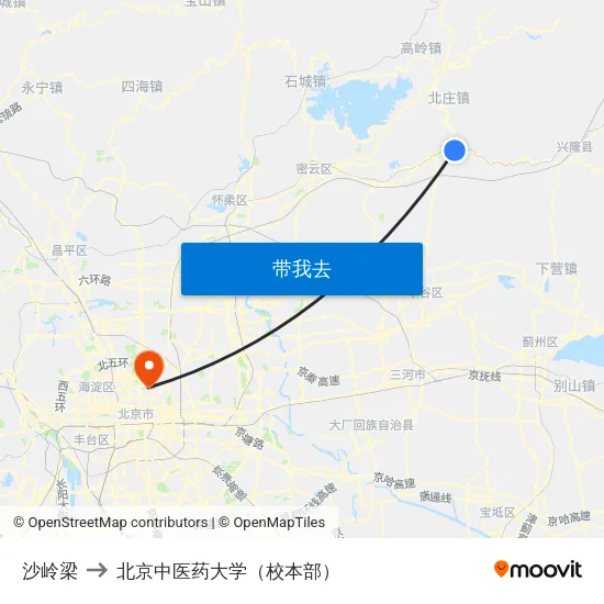 沙岭梁 to 北京中医药大学（校本部） map