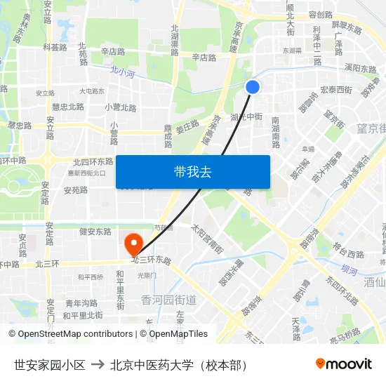 世安家园小区 to 北京中医药大学（校本部） map
