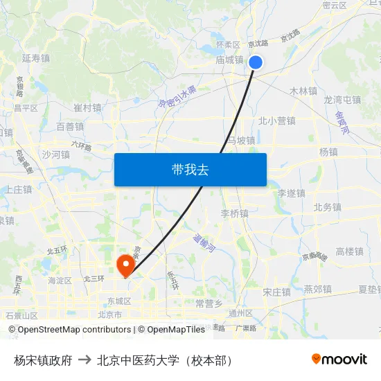 杨宋镇政府 to 北京中医药大学（校本部） map